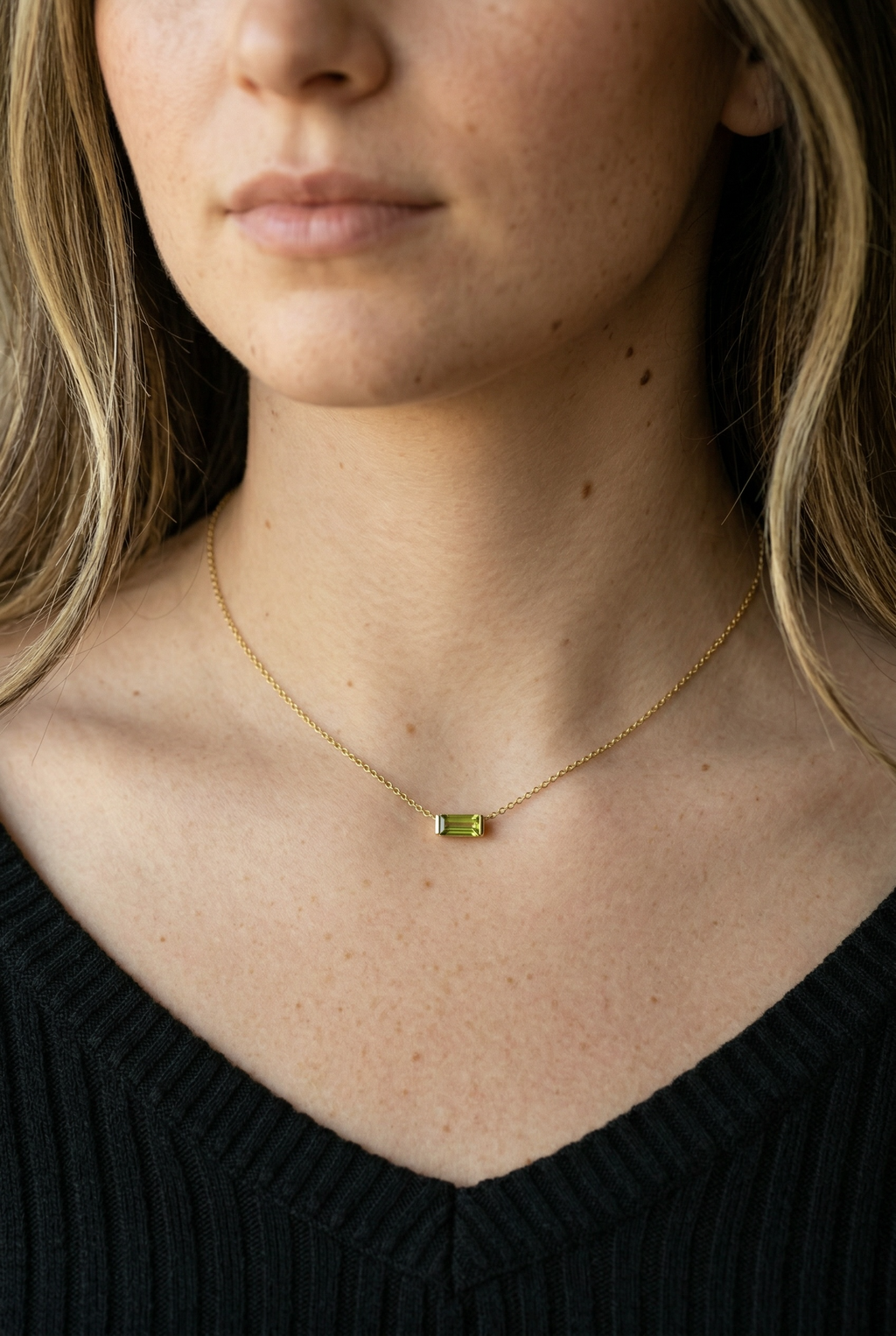 Dainty Horizontal Baguette Cut Ruby Necklace by Stella Amoré