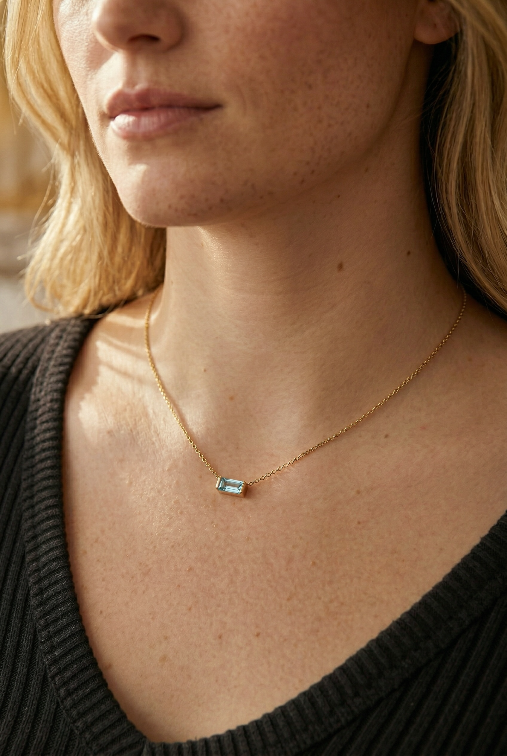 Dainty Horizontal Baguette Cut Ruby Necklace by Stella Amoré