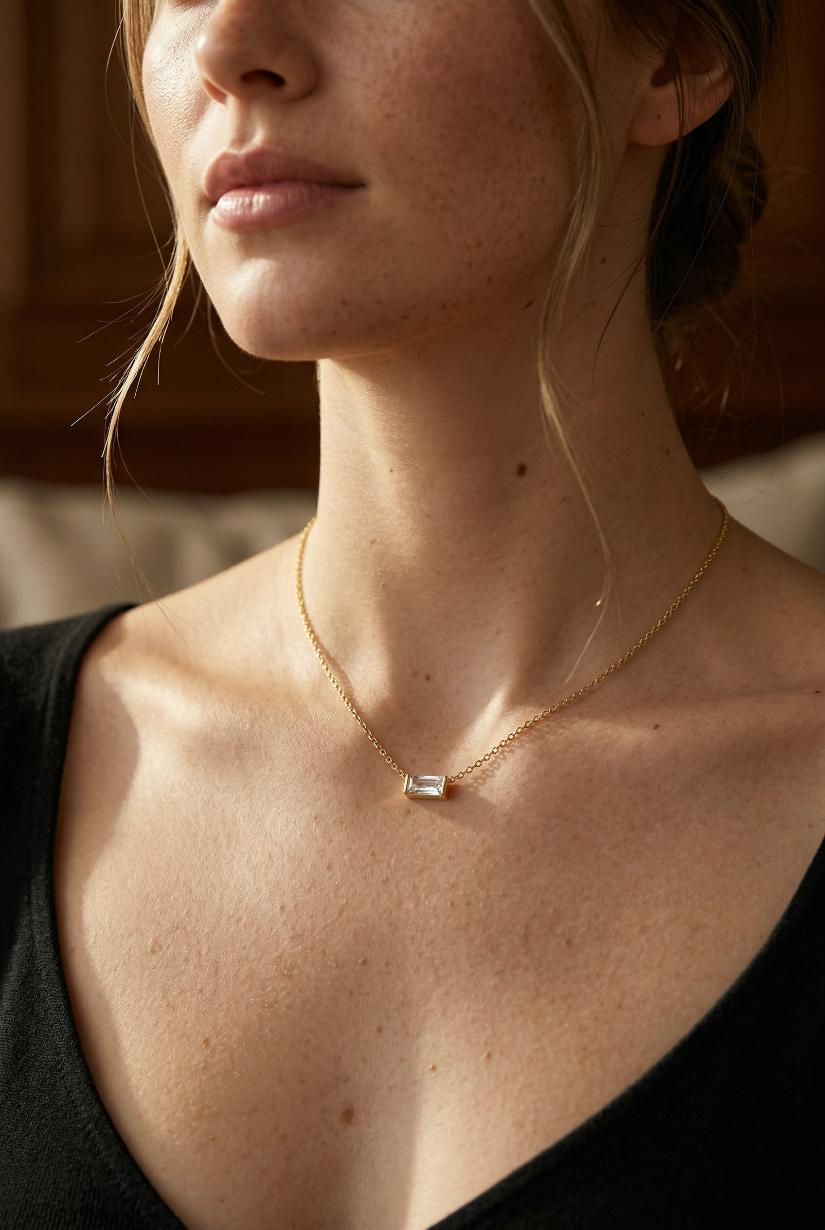 Dainty Horizontal Baguette Cut Ruby Necklace by Stella Amoré