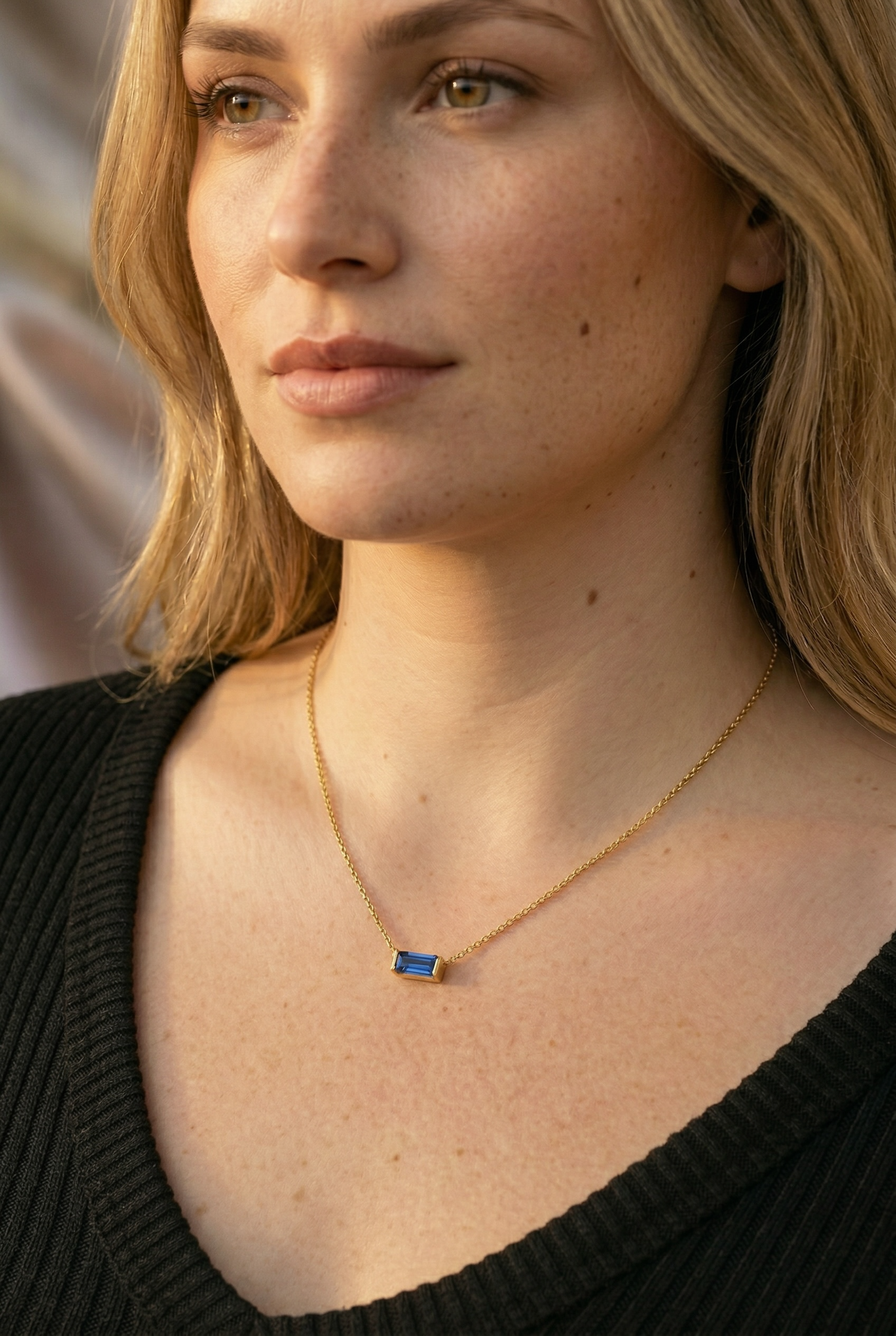 Dainty Horizontal Baguette Cut Ruby Necklace by Stella Amoré