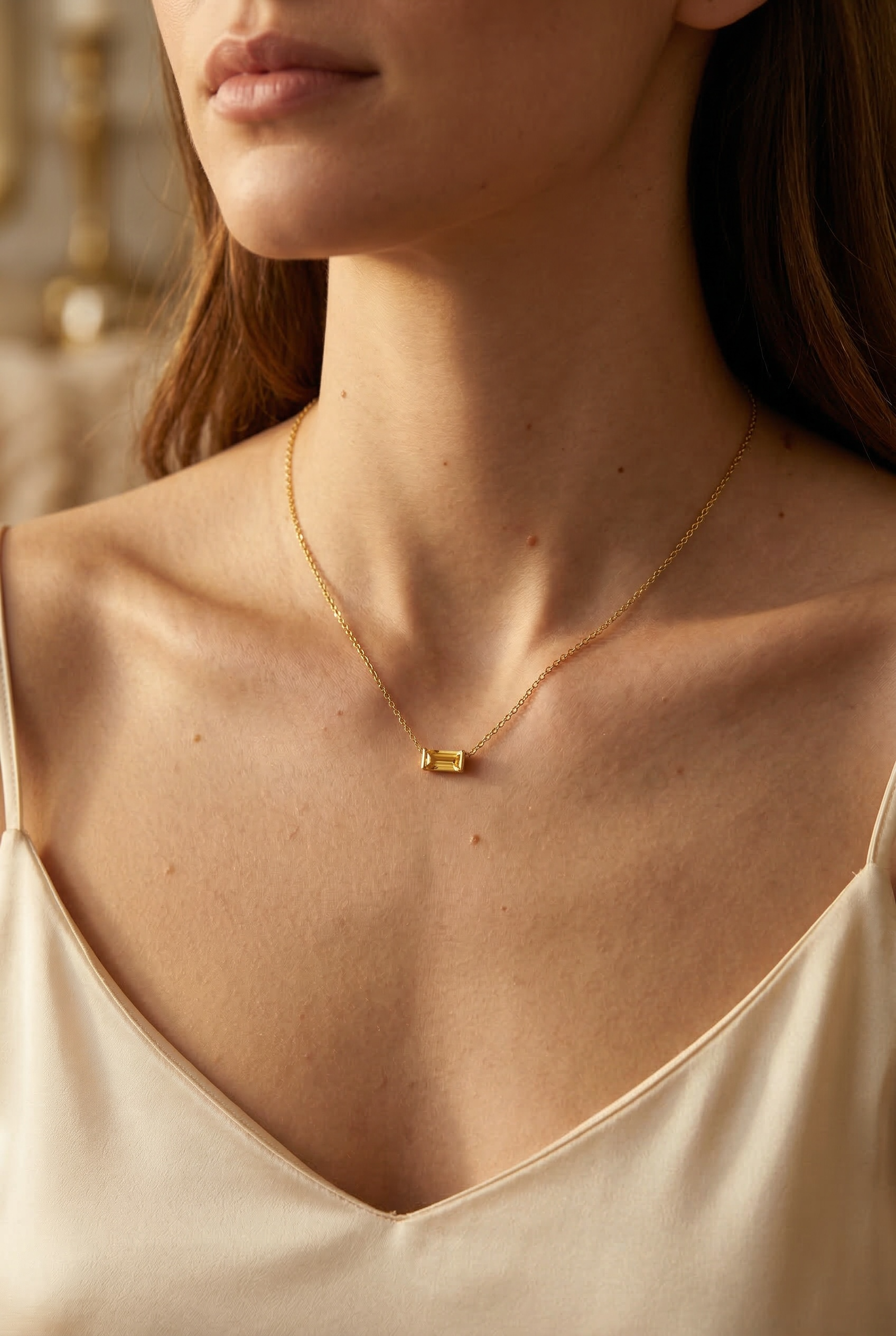 Dainty Horizontal Baguette Cut Ruby Necklace by Stella Amoré