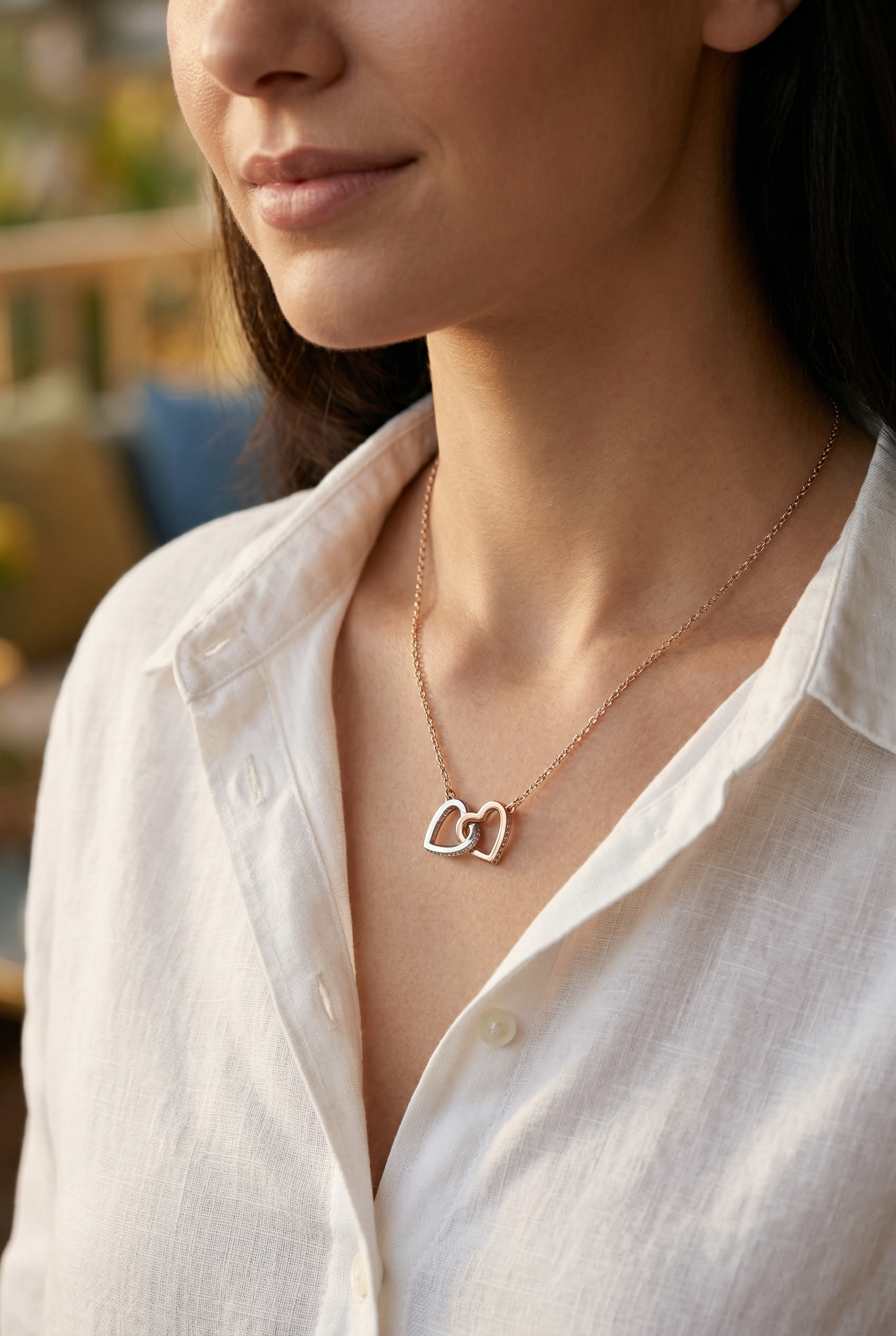 Double Interlocking Hearts 925 Sterling Silver Necklace by Stella Amoré