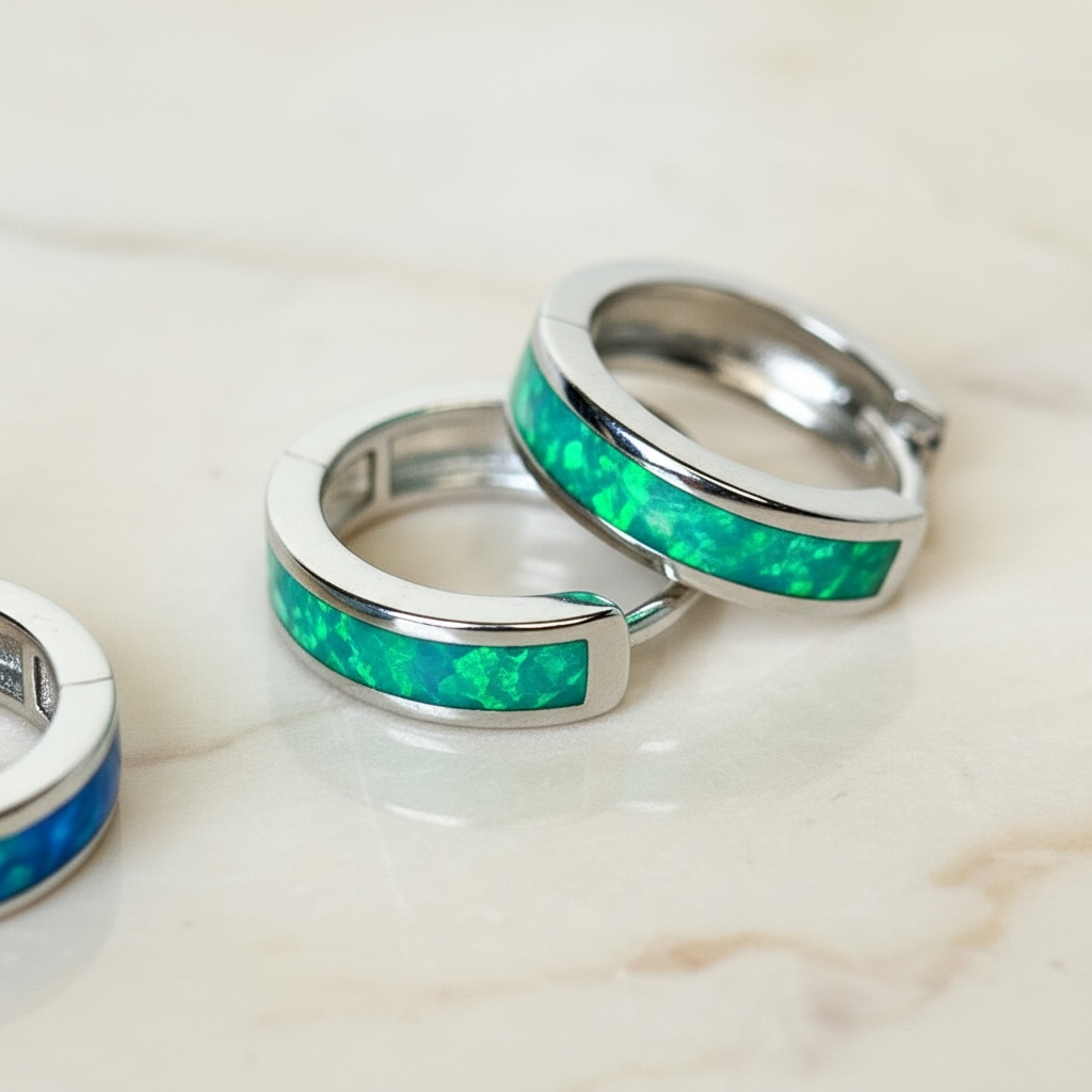 Opal Hoop Earrings | Elegant Silver Opal Huggie Set | Everyday White & Blue Opal Jewelry | October Birthstone Gift