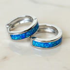 Blue Opal Earrings Gold, Minimalist Hoop Huggies, Coastal Jewelry, Everyday Earrings