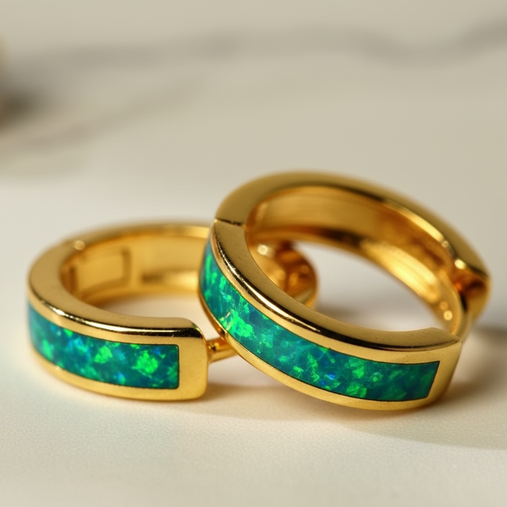 Blue Opal Earrings Gold, Minimalist Hoop Huggies, Coastal Jewelry, Everyday Earrings