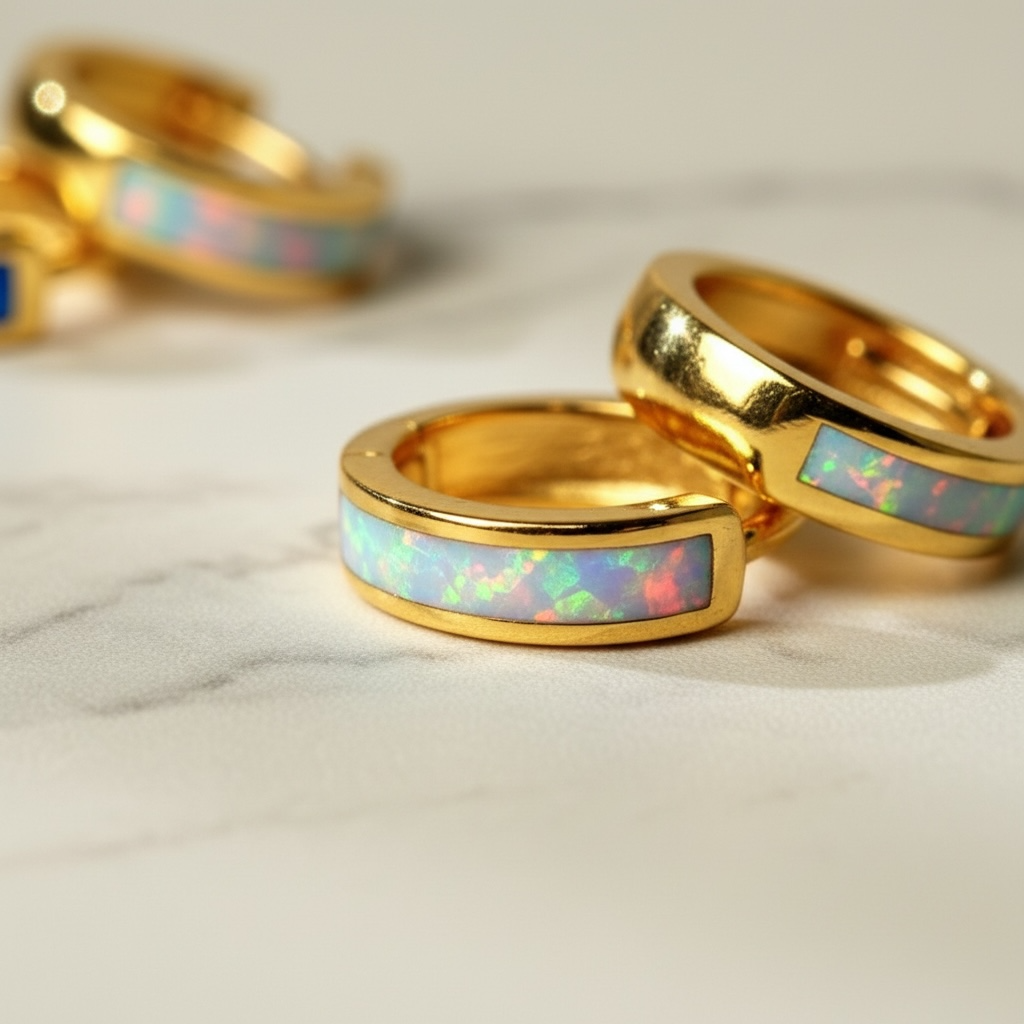 Gold  White Opal Earrings, Opal Hoops, Minimalist Huggie Earrings, Everyday Luxury Jewelry