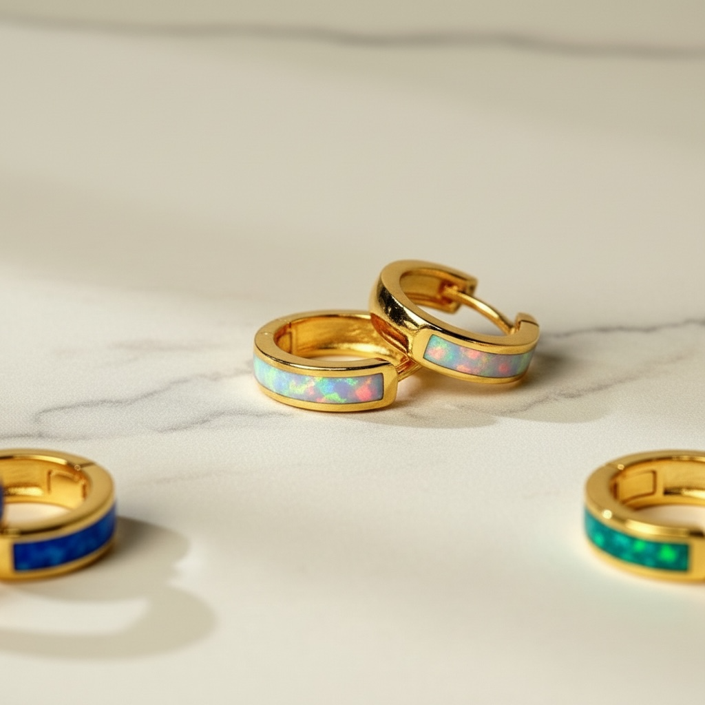 Opal Hoop Earrings | Elegant Silver Opal Huggie Set | Everyday White & Blue Opal Jewelry | October Birthstone Gift