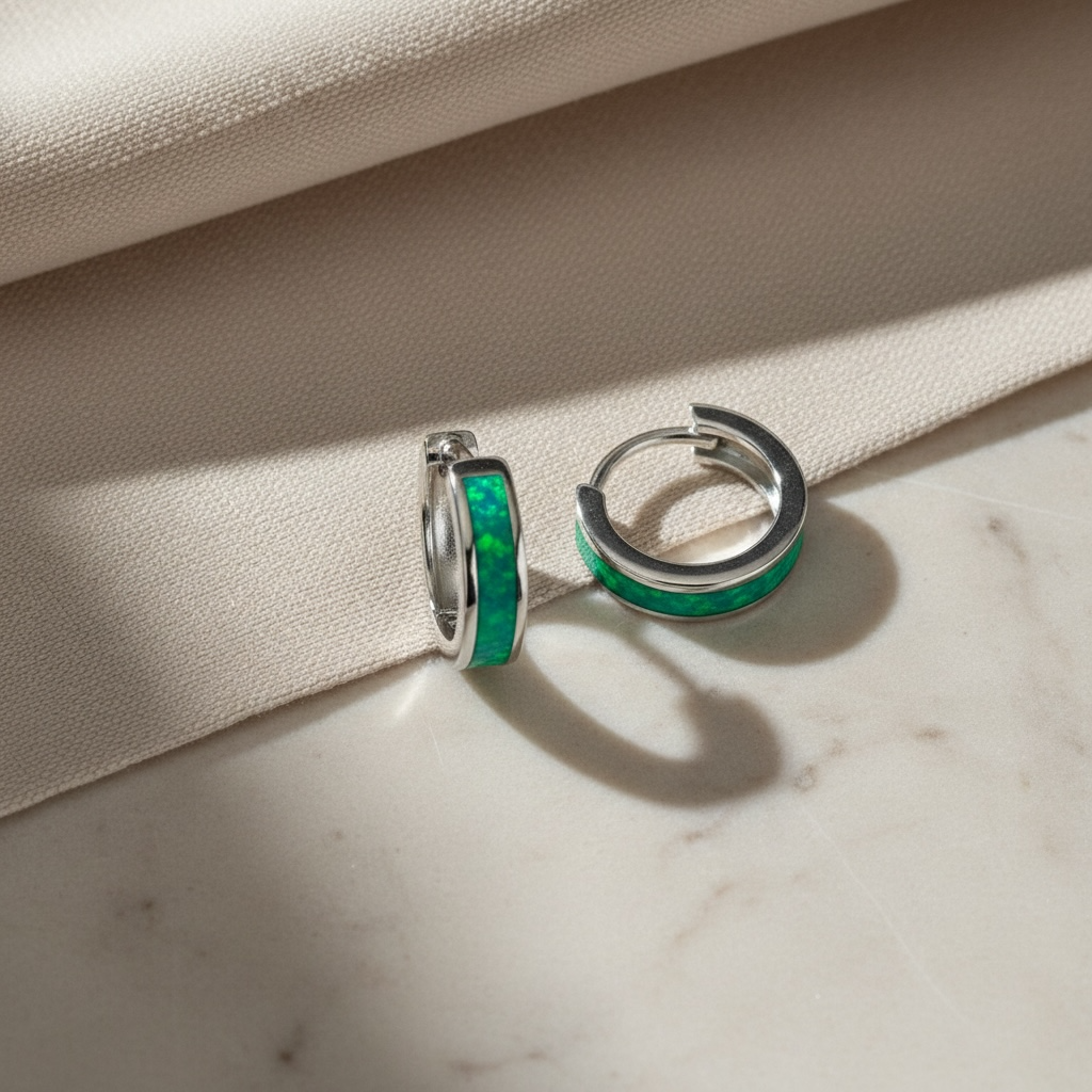 Opal Hoop Earrings | Elegant Silver Opal Huggie Set | Everyday White & Blue Opal Jewelry | October Birthstone Gift