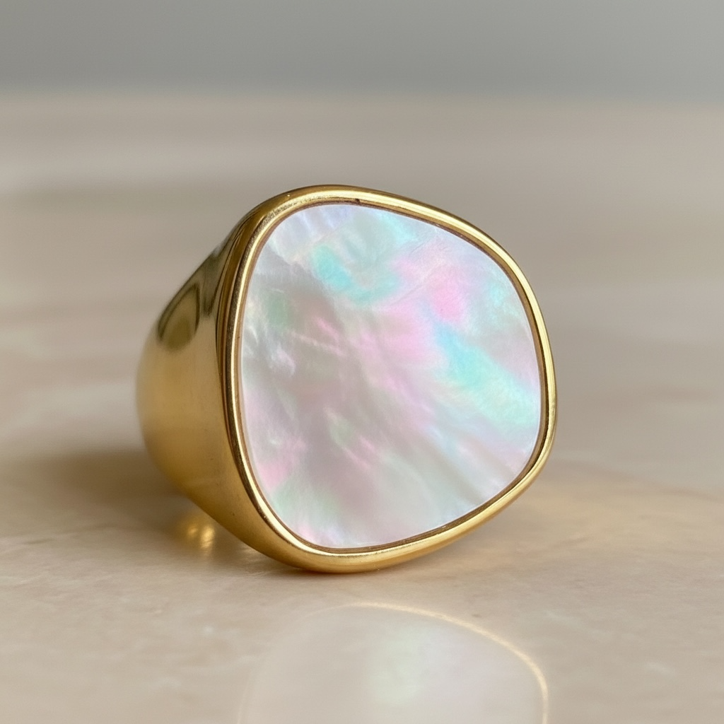 Chunky Mother of Pearl Ring | Adjustable Pinky Ring | Unique Summer Statement Jewelry | Vintage Gem by Stella Amoré