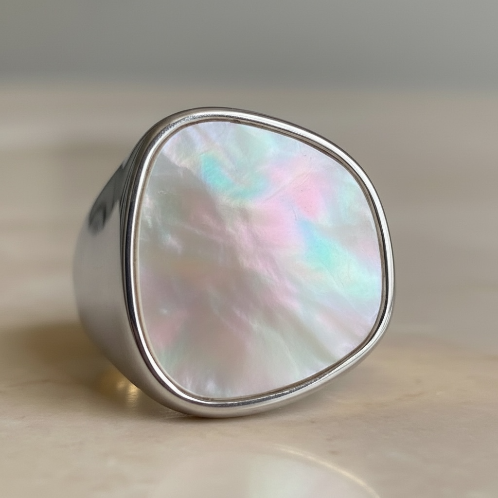 Chunky Mother of Pearl Ring | Adjustable Pinky Ring | Unique Summer Statement Jewelry | Vintage Gem by Stella Amoré