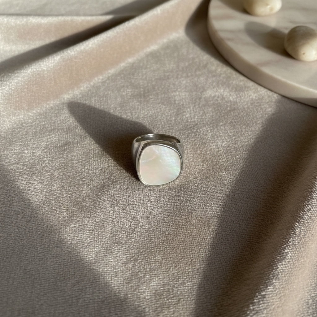 Chunky Mother of Pearl Ring | Adjustable Pinky Ring | Unique Summer Statement Jewelry | Vintage Gem by Stella Amoré