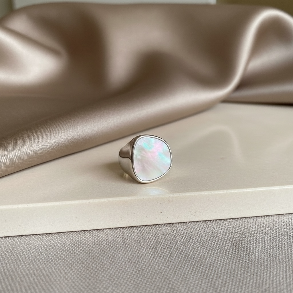 Chunky Mother of Pearl Ring | Adjustable Pinky Ring | Unique Summer Statement Jewelry | Vintage Gem by Stella Amoré