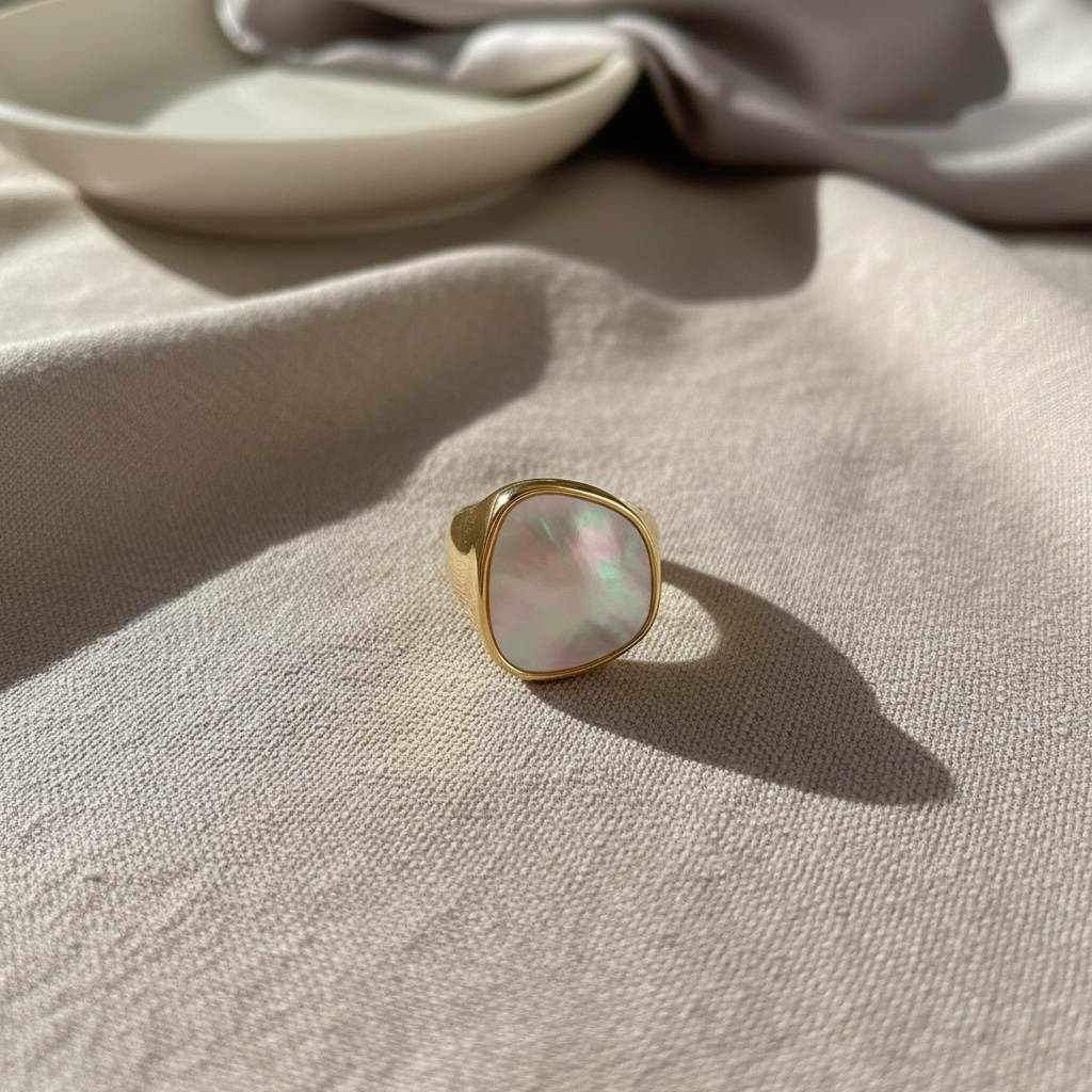 Chunky Mother of Pearl Ring | Adjustable Pinky Ring | Unique Summer Statement Jewelry | Vintage Gem by Stella Amoré