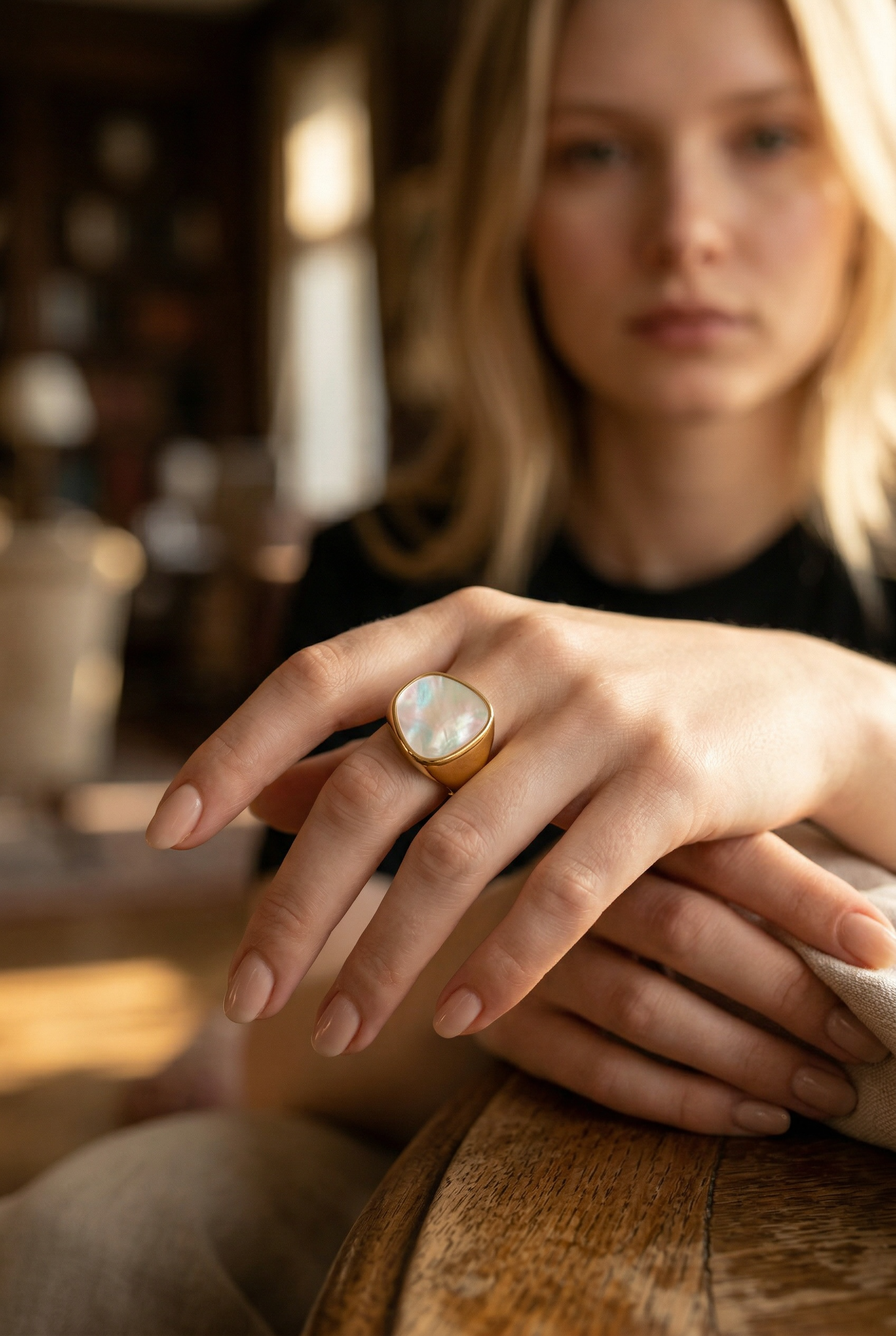 Chunky Mother of Pearl Ring | Adjustable Pinky Ring | Unique Summer Statement Jewelry | Vintage Gem by Stella Amoré