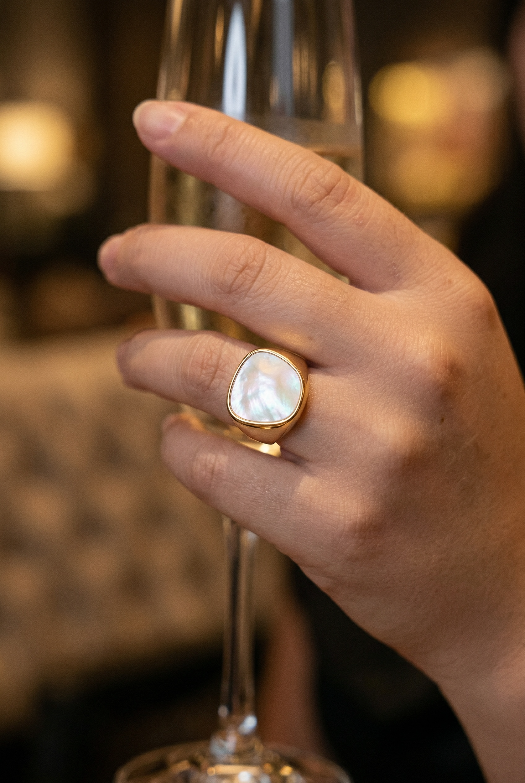 Chunky Mother of Pearl Ring | Adjustable Pinky Ring | Unique Summer Statement Jewelry | Vintage Gem by Stella Amoré