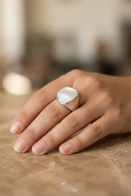 Chunky Mother of Pearl Ring | Adjustable Pinky Ring | Unique Summer Statement Jewelry | Vintage Gem by Stella Amoré