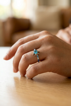 Sea Turtle Ring and Earrings, Aquamarine Jewelry, Dainty Ocean Ring, Silver Turtle Ring, March Birthstone Gift