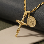 Crucifix Necklace for Men | Gold & Silver Jesus Cross Pendant on Cuban Link Chain | Christian Stainless Steel Cross Chain 20 22 24 Inch
