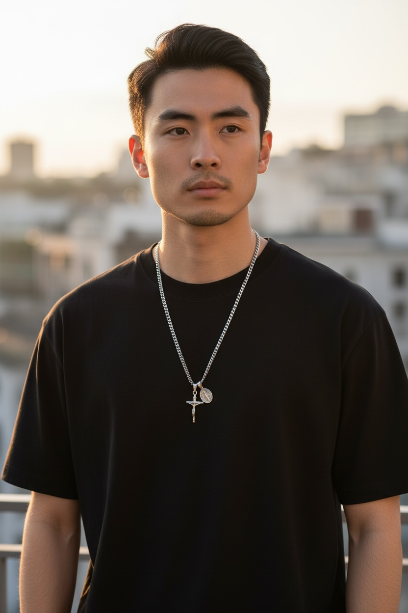 Crucifix Necklace for Men | Gold & Silver Jesus Cross Pendant on Cuban Link Chain | Christian Stainless Steel Cross Chain 20 22 24 Inch