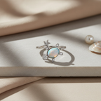 Turtle Ring | Adjustable Silver Opal Turtle Ring | Sea Turtle Jewelry for Beach Lovers