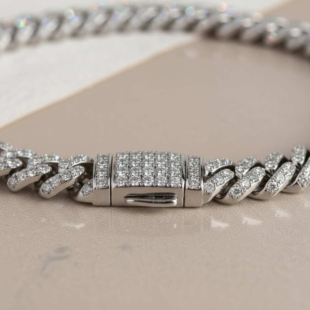 Moissanite Cuban Link Bracelet: 925 Sterling Silver, 18k White Gold Vermeil