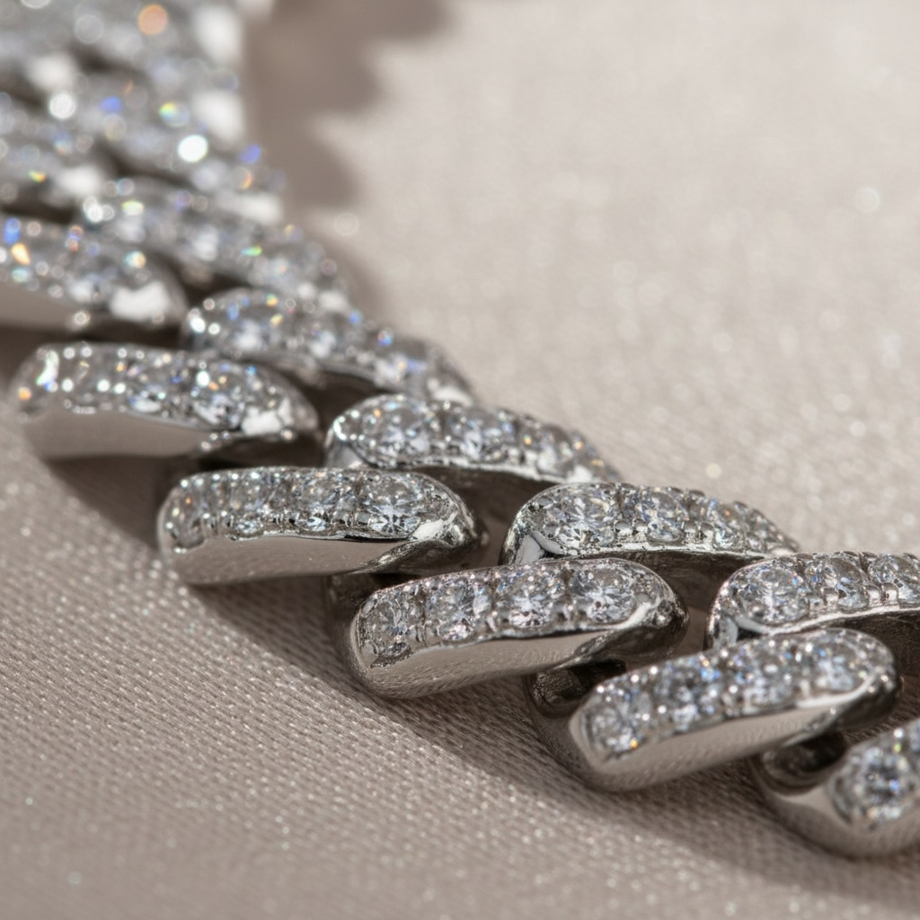 Moissanite Cuban Link Bracelet: 925 Sterling Silver, 18k White Gold Vermeil