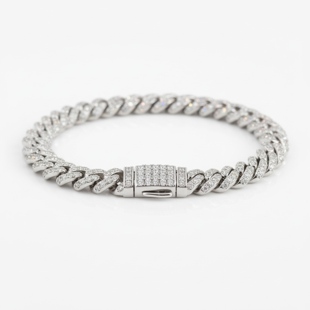 Moissanite Cuban Link Bracelet: 925 Sterling Silver, 18k White Gold Vermeil