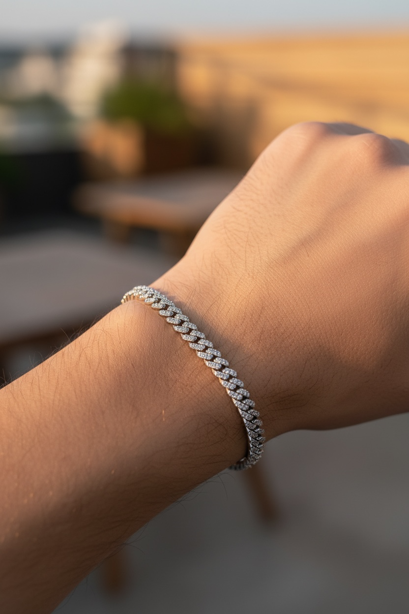 Moissanite Cuban Link Bracelet: 925 Sterling Silver, 18k White Gold Vermeil