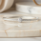 Solitaire Diamond Bangle Bracelet – White Gold Vermeil over Sterling Silver, Pave CZ Bridal Jewelry, Promise Gift for Her