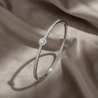 Solitaire Diamond Bangle Bracelet – White Gold Vermeil over Sterling Silver, Pave CZ Bridal Jewelry, Promise Gift for Her