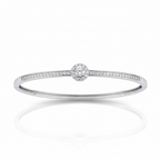 Solitaire Diamond Bangle Bracelet – White Gold Vermeil over Sterling Silver, Pave CZ Bridal Jewelry, Promise Gift for Her