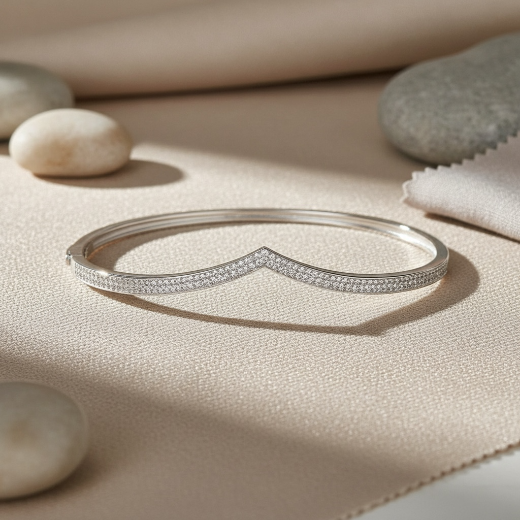 Wishbone Bangle Bracelet • V Shape CZ Minimalist Cuff • Stackable Gold Bracelet • Gift for Her