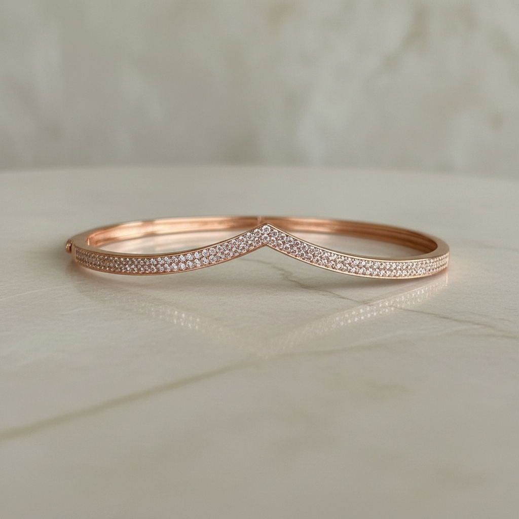 Wishbone Bangle Bracelet • V Shape CZ Minimalist Cuff • Stackable Gold Bracelet • Gift for Her