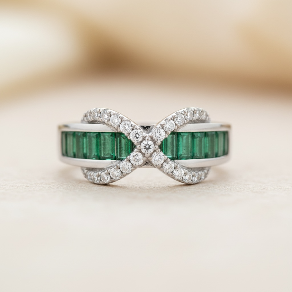Emerald Baguette Cut Eternity Ring with Infinity Sign by Stella Amoré