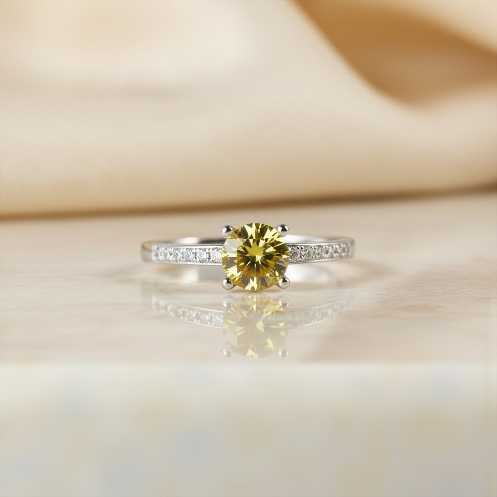 Citrine Solitaire Ring – Yellow Gemstone Promise Ring in Sterling Silver, November Birthstone, Cocktail Ring, Minimalist Handmade Jewelry