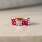 Baguette Eternity Ring — Full Eternity Band with Pink Ruby CZ • Emerald Cut Stacking Ring • Dainty Anniversary Gift for Girlfriend or Sister