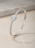 Heart Padlock Bangle Bracelet – 18K White & Yellow Gold Vermeil over Sterling Silver Sentimental Gift for Her, Promise Jewelry