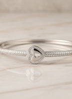 Heart Padlock Bangle Bracelet – 18K White & Yellow Gold Vermeil over Sterling Silver Sentimental Gift for Her, Promise Jewelry
