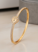 Heart Padlock Bangle Bracelet – 18K White & Yellow Gold Vermeil over Sterling Silver Sentimental Gift for Her, Promise Jewelry