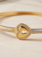 Heart Padlock Bangle Bracelet – 18K White & Yellow Gold Vermeil over Sterling Silver Sentimental Gift for Her, Promise Jewelry