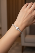 Heart Padlock Bangle Bracelet – 18K White & Yellow Gold Vermeil over Sterling Silver Sentimental Gift for Her, Promise Jewelry