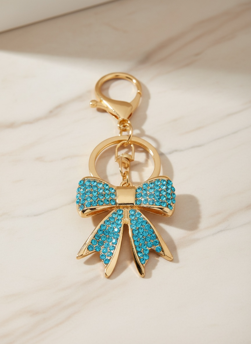 Bow Keychain | Crystal Rhinestone Bling Keychain | Cute Bag Charm, CZ Bow Charm for Gifts