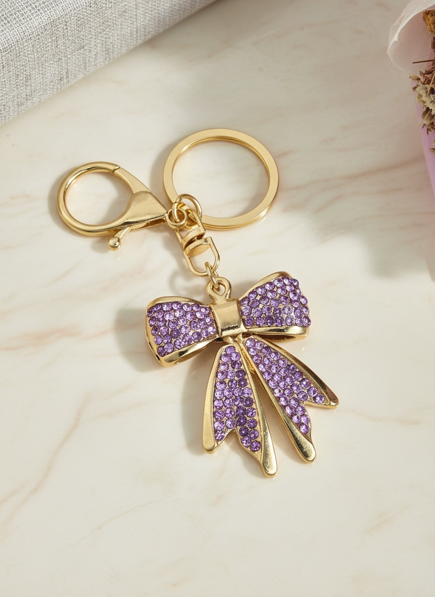 Bow Keychain | Crystal Rhinestone Bling Keychain | Cute Bag Charm, CZ Bow Charm for Gifts