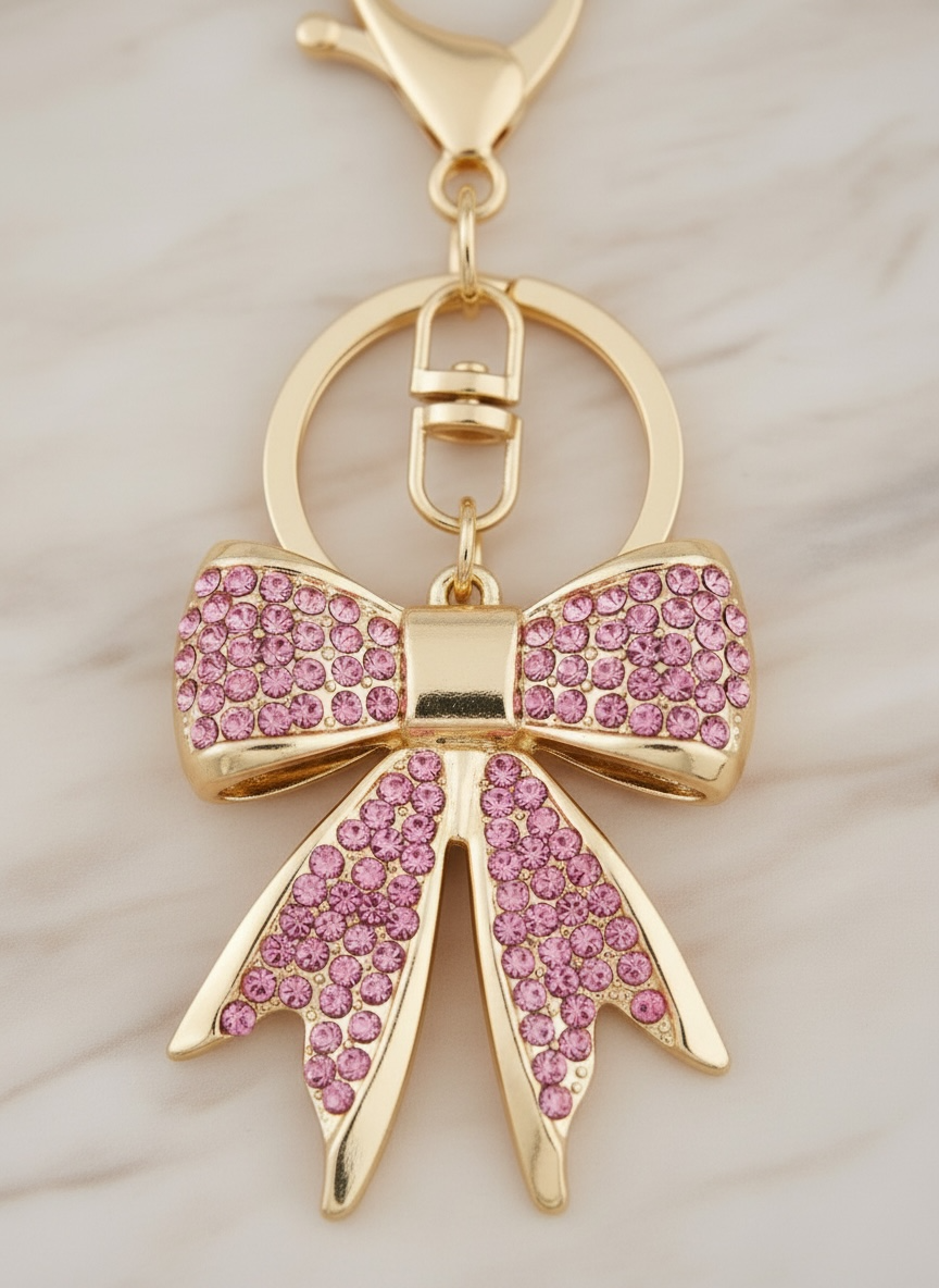 Bow Keychain | Crystal Rhinestone Bling Keychain | Cute Bag Charm, CZ Bow Charm for Gifts