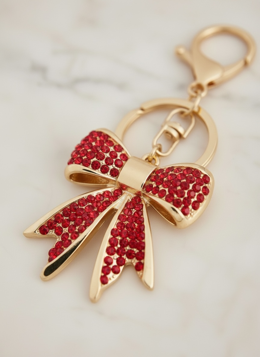 Bow Keychain | Crystal Rhinestone Bling Keychain | Cute Bag Charm, CZ Bow Charm for Gifts