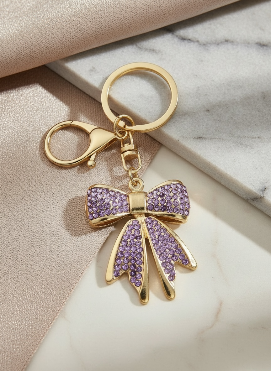 Bow Keychain | Crystal Rhinestone Bling Keychain | Cute Bag Charm, CZ Bow Charm for Gifts