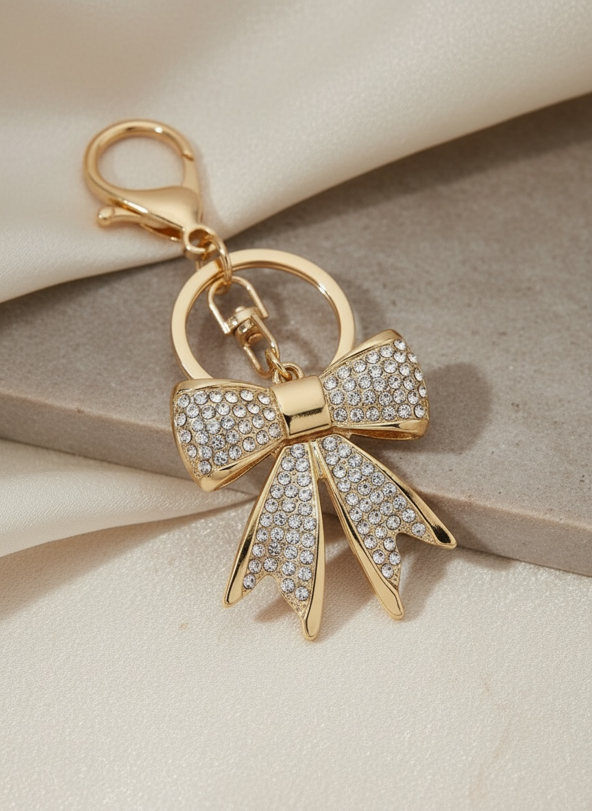 Bow Keychain | Crystal Rhinestone Bling Keychain | Cute Bag Charm, CZ Bow Charm for Gifts