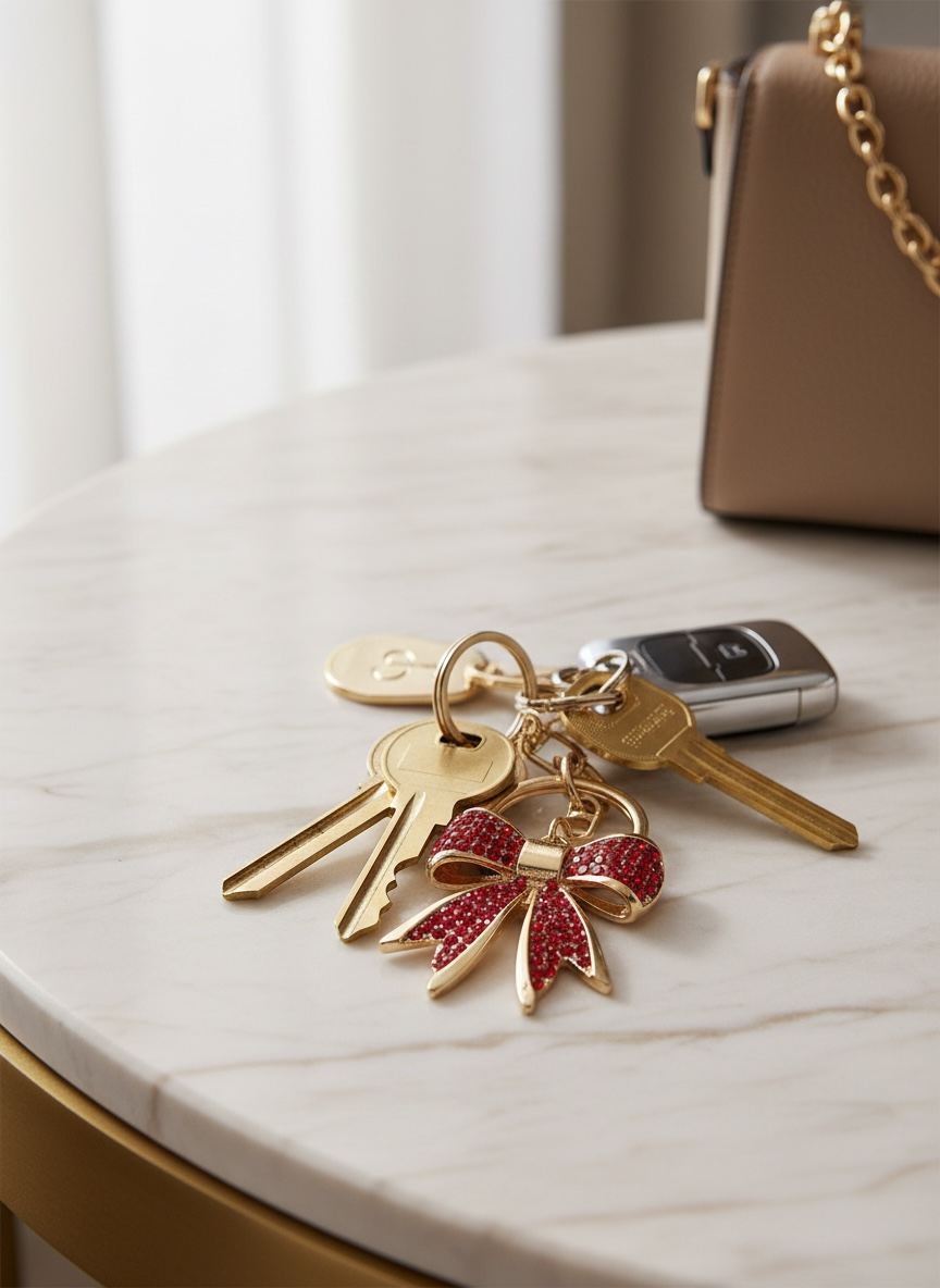 Bow Keychain | Crystal Rhinestone Bling Keychain | Cute Bag Charm, CZ Bow Charm for Gifts