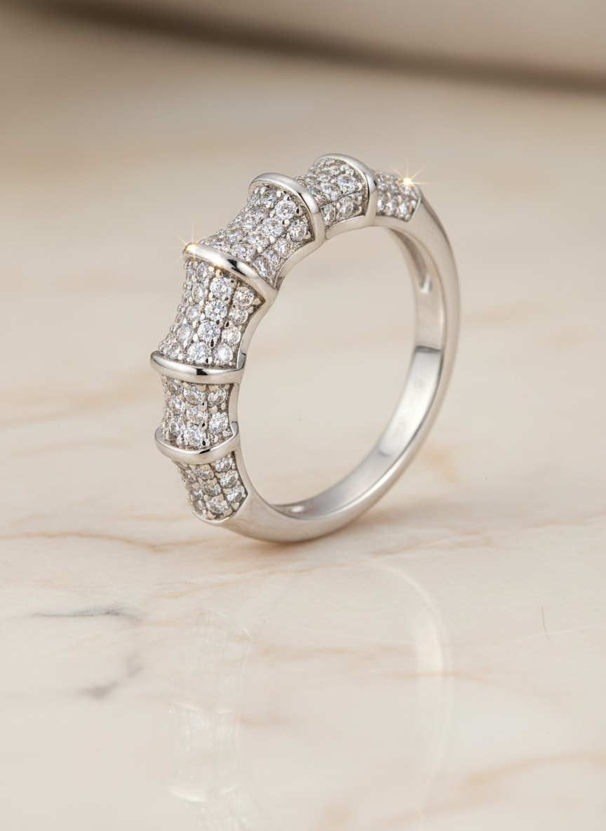 Irregular Silver Sculptural Cocktail Ring with Modern CZ Band by Stella Amoré