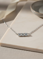 Triple Moissanite Diamond Necklace • 14K Gold Vermeil • Minimalist Dainty Bar Necklace • 3-Stone Pendant for Bridal, Layering & Daily Wear